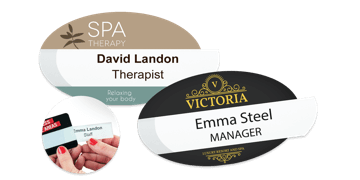 Reusable Selfit® Double line Name Badges, 70 x 40 mm, Oval shape